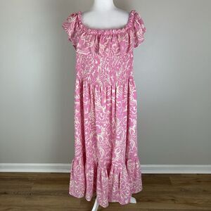 Sugar Lips 2X Dress Floral Pink Smocked Maxi Long Ruffle Frill Coquette